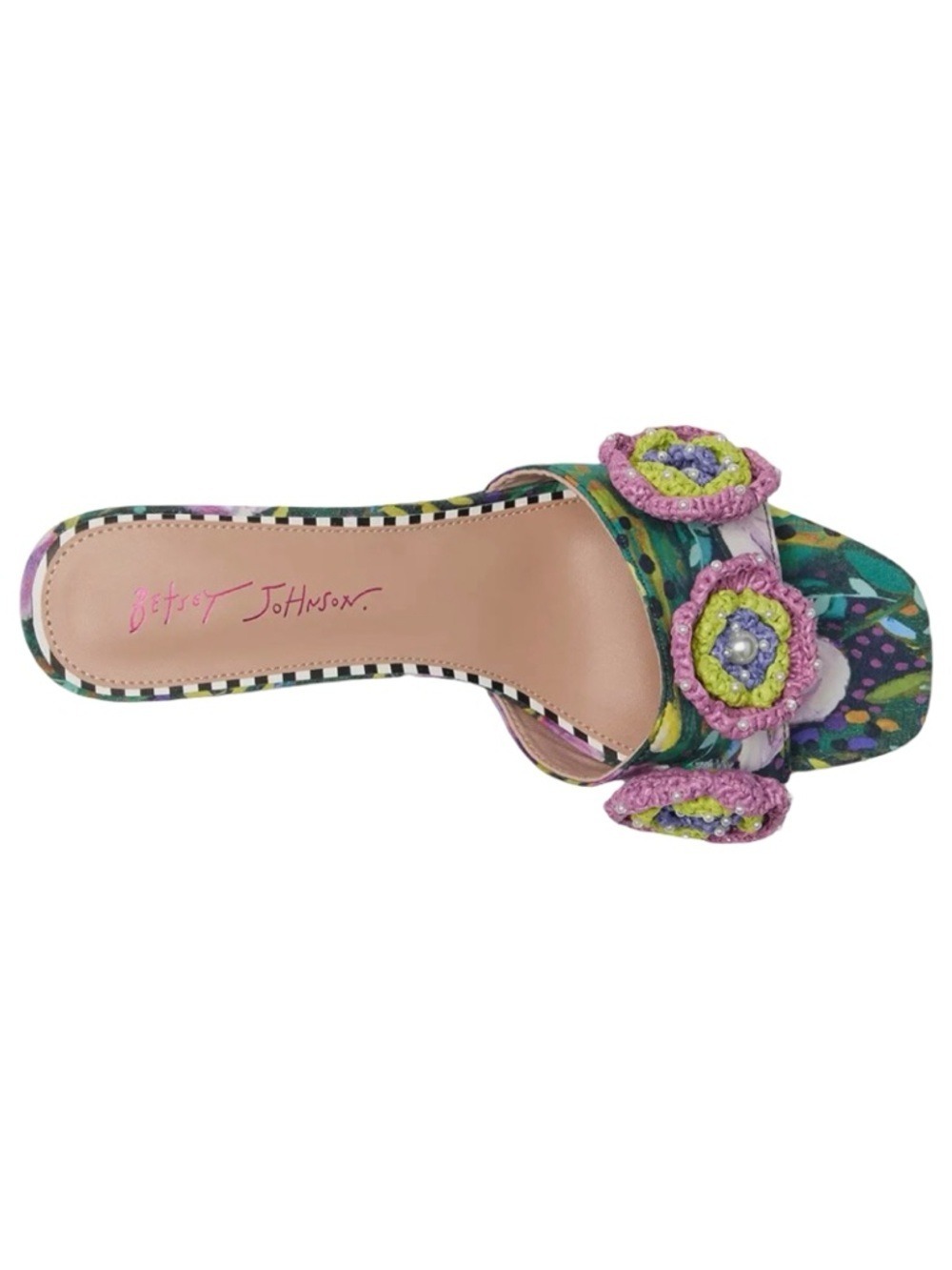 NWOB $99 Blue by Betsey Johnson - Dietrich Bright Floral Raffia Heel Slides - Picture 3 of 8